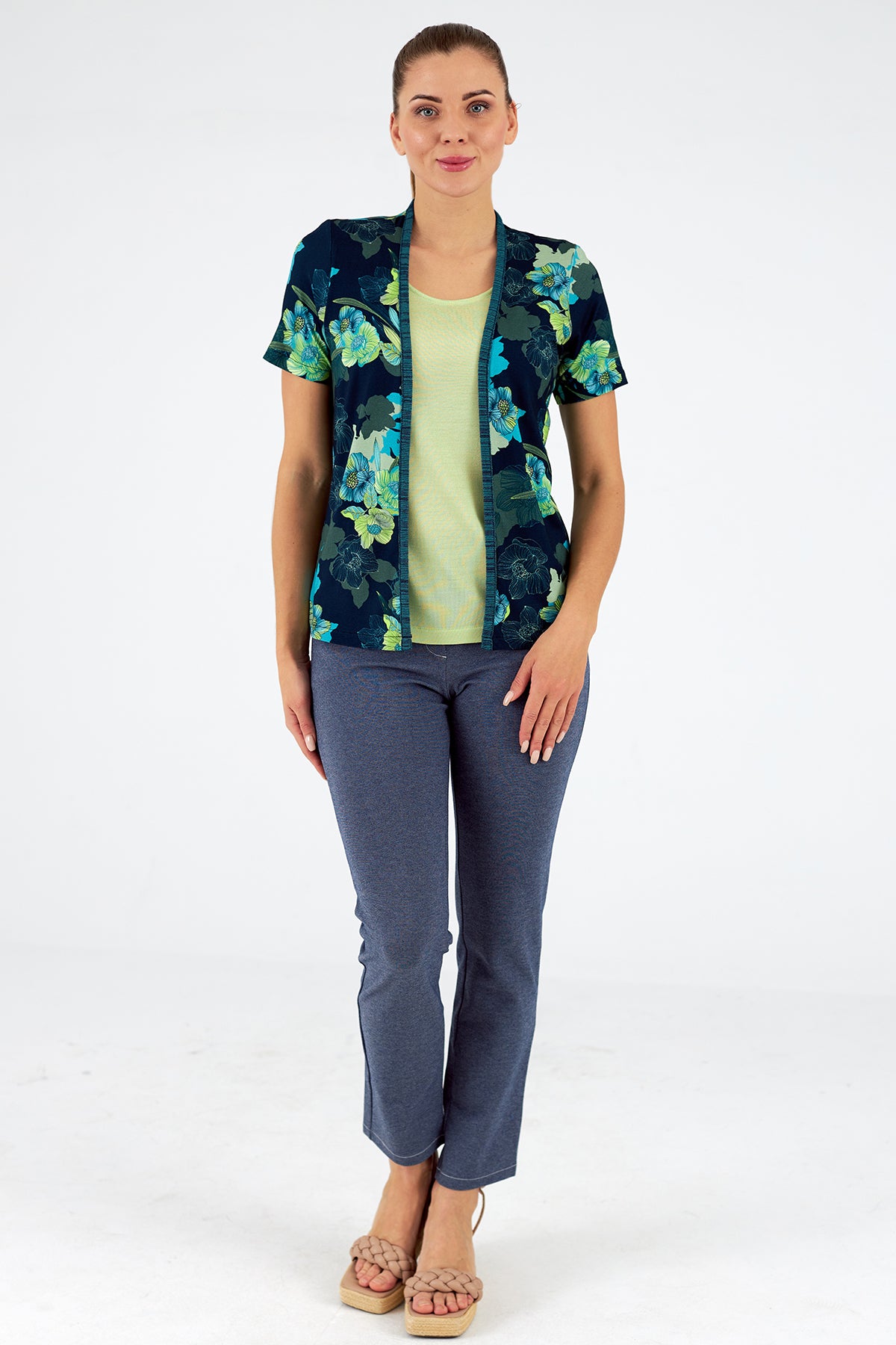 Conjunto simulado de mujer cuello redondo manga corta