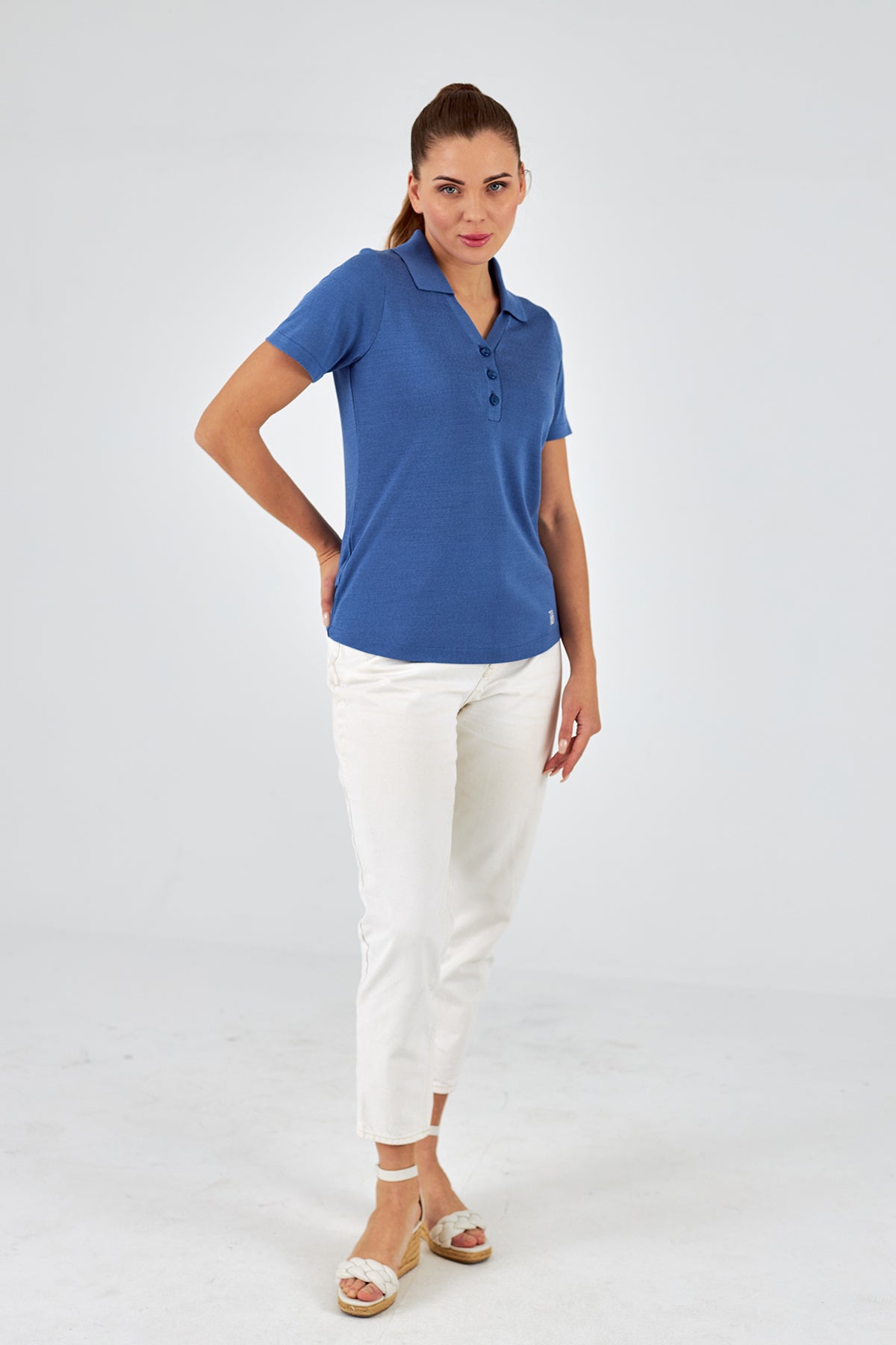 Polo de mujer manga corta con botones