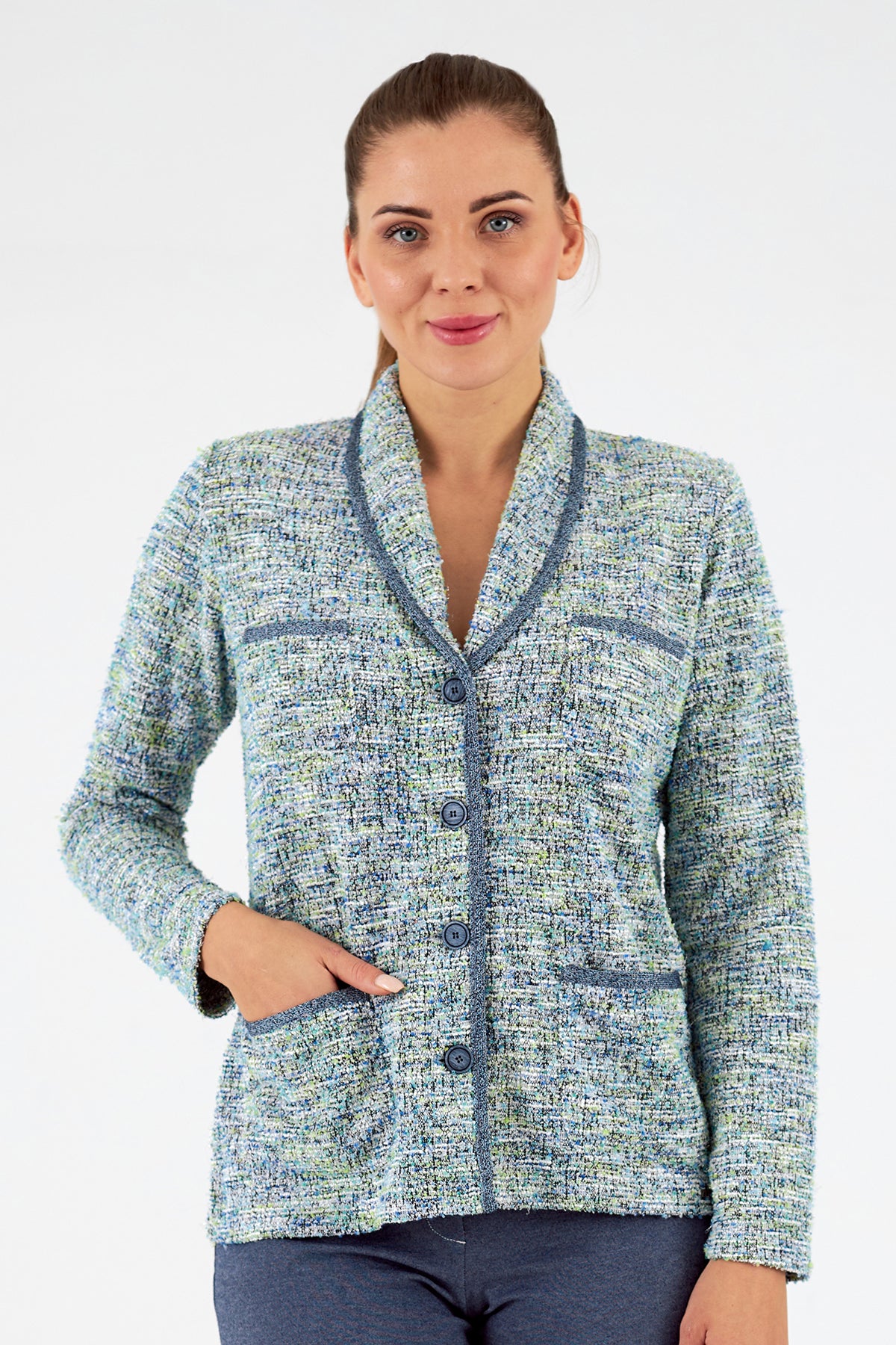 Chaqueta de mujer de punto con cuello solapa