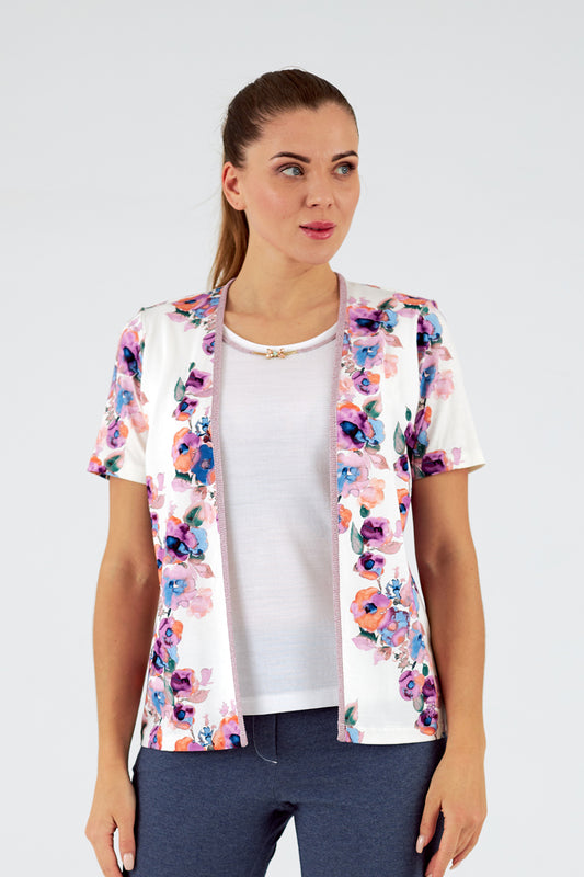 Conjunto simulado de mujer cuello redondo manga corta