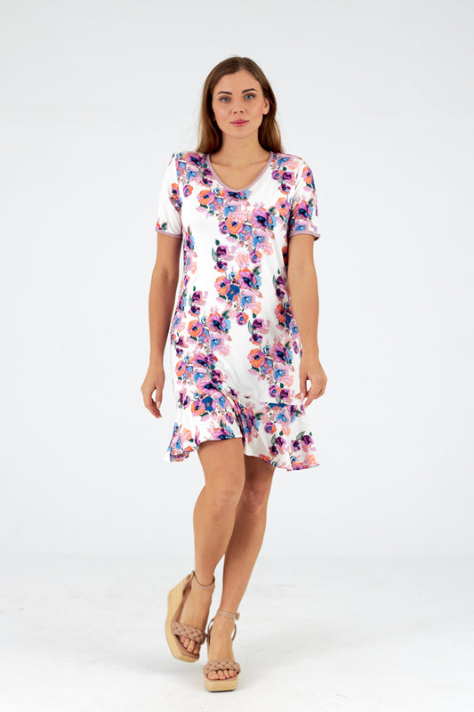 Vestido cuello redondo manga corta