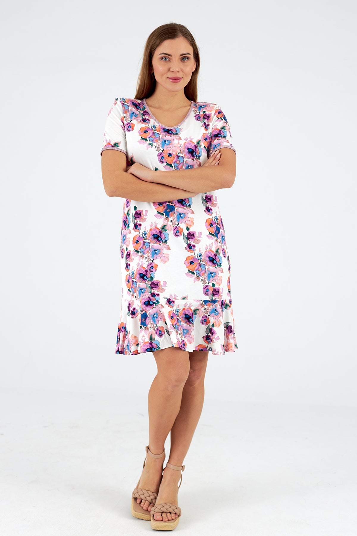 Vestido cuello redondo manga corta