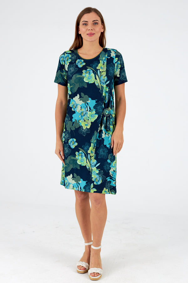 Vestido cuello redondo manga corta