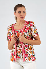 Conjunto simulado de mujer cuello redondo manga corta