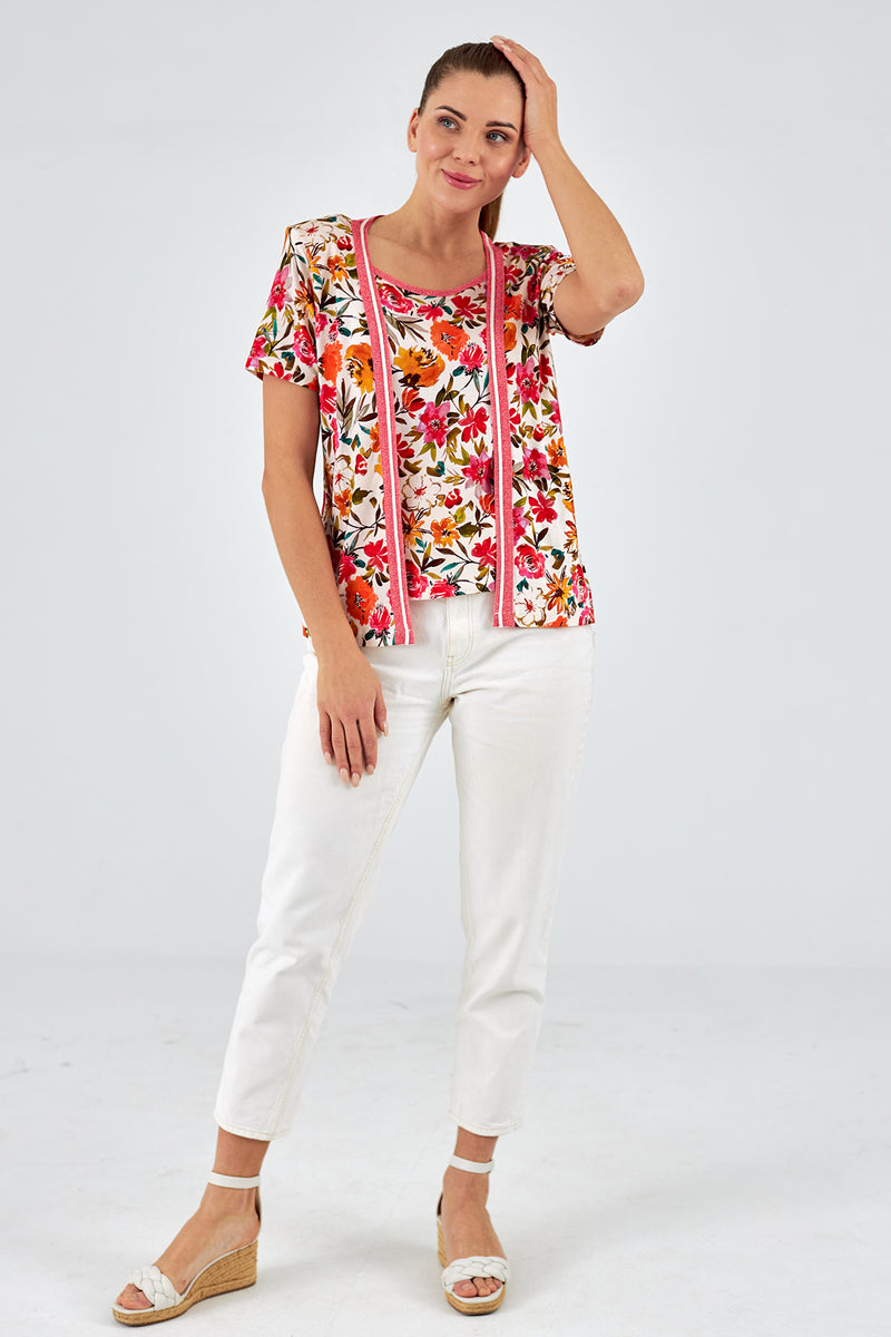 Conjunto simulado de mujer cuello redondo manga corta