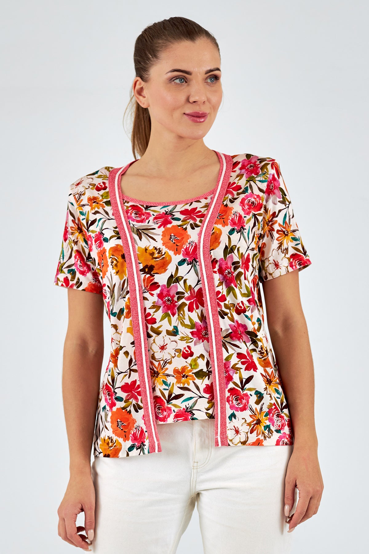 Conjunto simulado de mujer cuello redondo manga corta