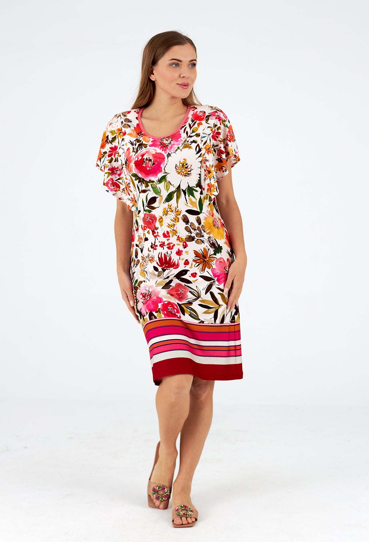 Vestido cuello redondo manga corta