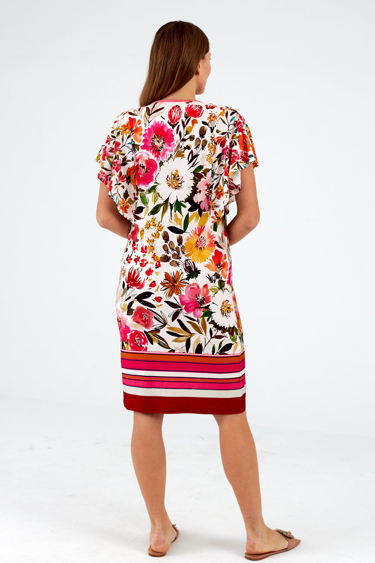 Vestido cuello redondo manga corta