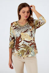 Camiseta de mujer cuello pico manga 3/4