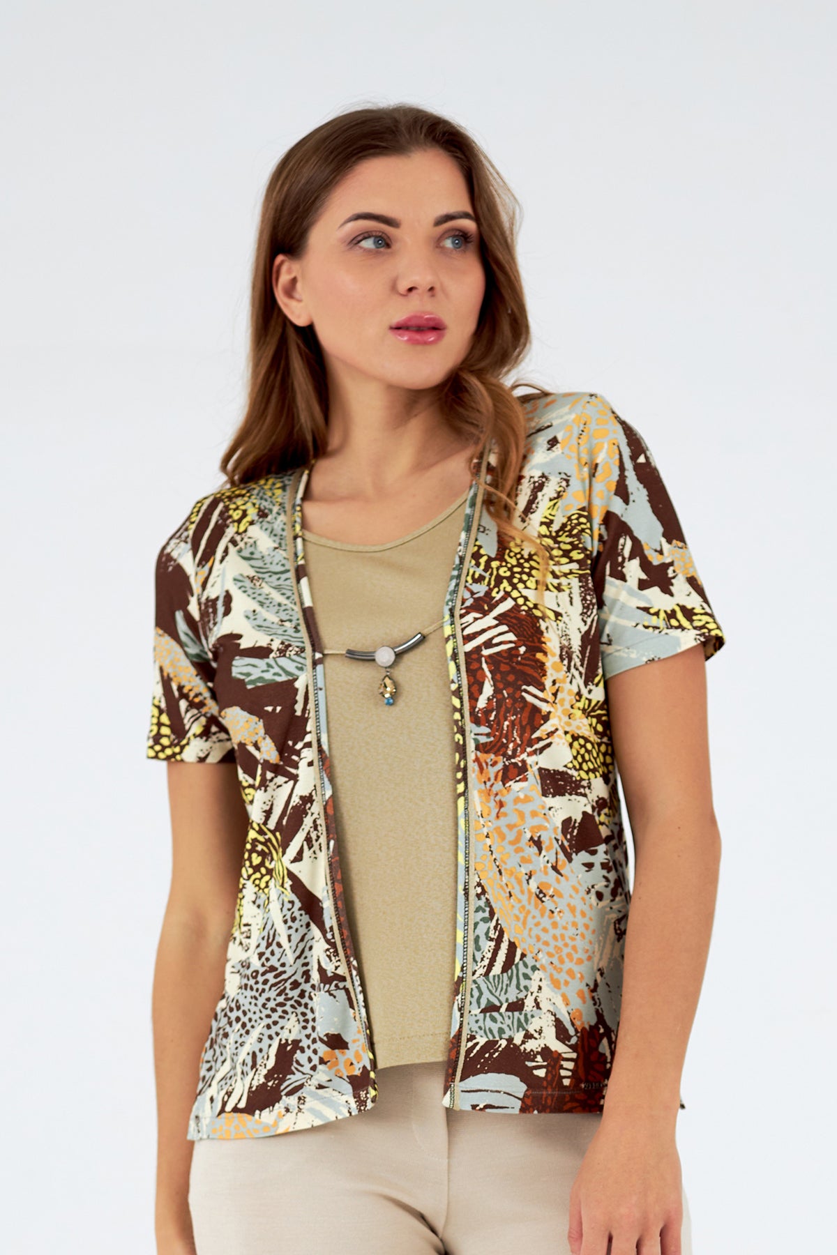Conjunto simulado de mujer cuello redondo manga corta