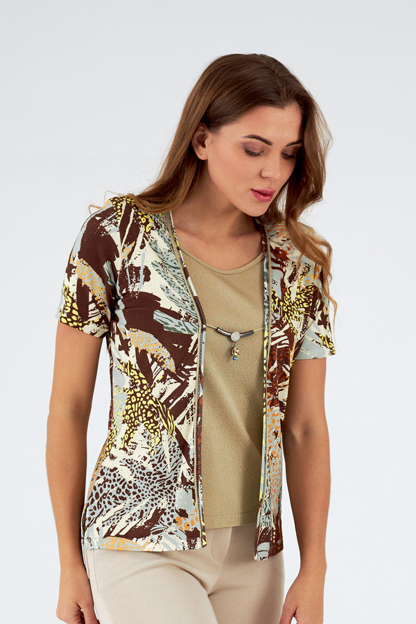Conjunto simulado de mujer cuello redondo manga corta