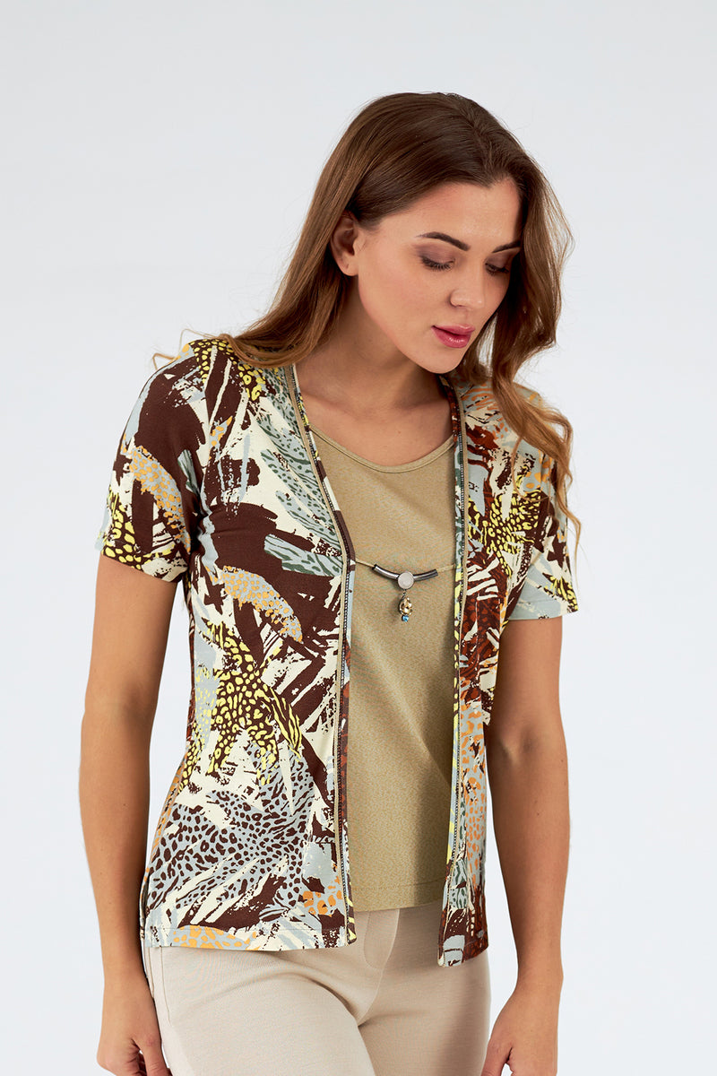 Conjunto simulado de mujer cuello redondo manga corta