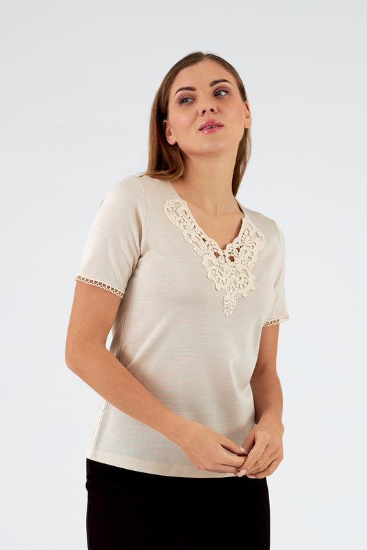 Jersey de mujer cuello pico manga corta