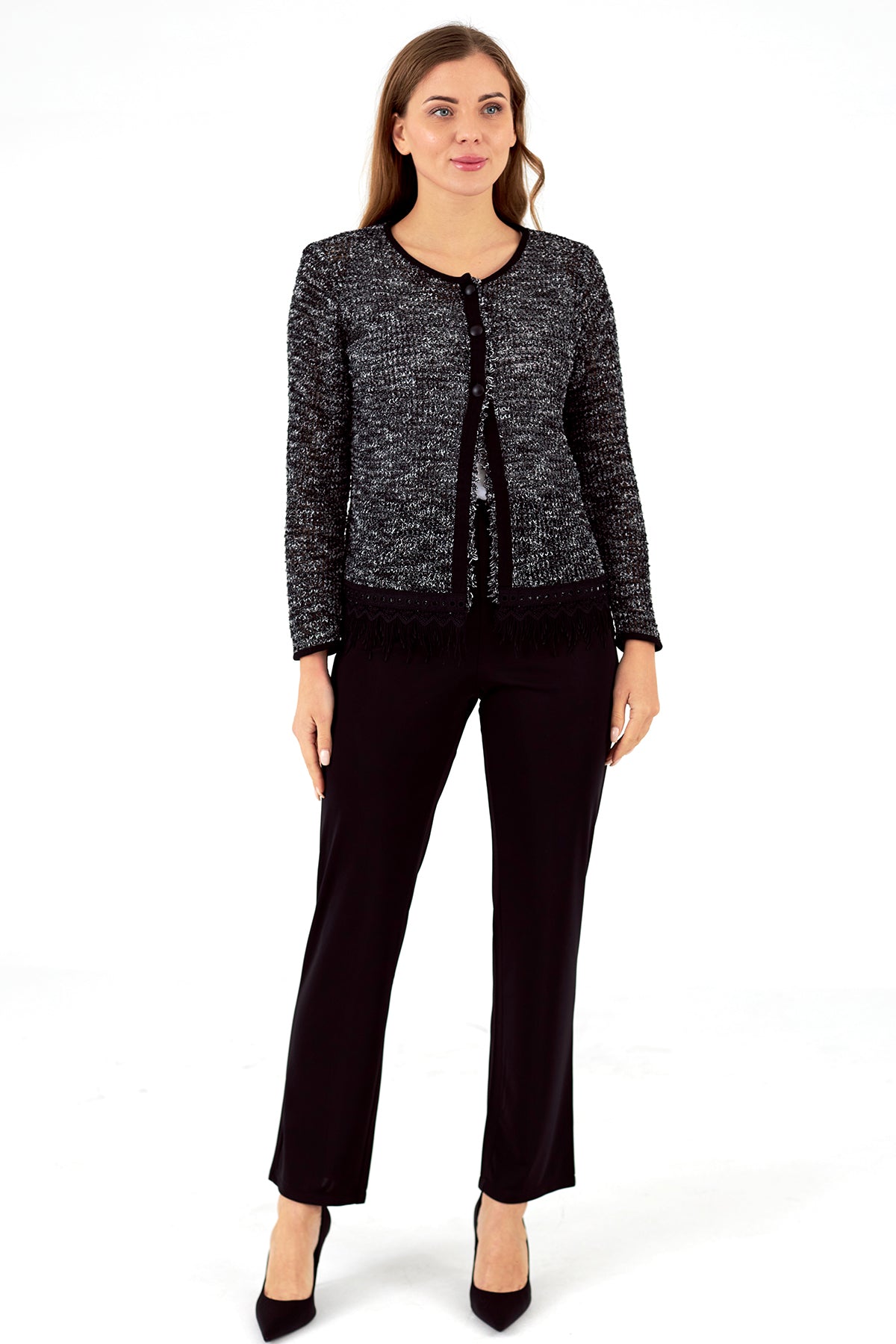 Chaqueta de mujer de punto cuello redondo
