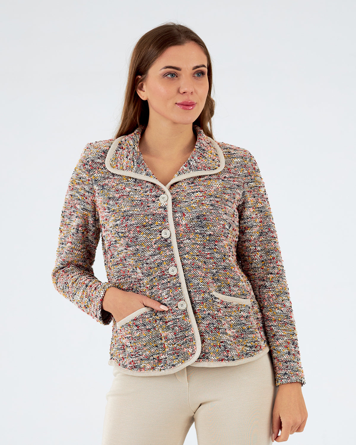 Chaqueta de mujer de punto con cuello solapa 