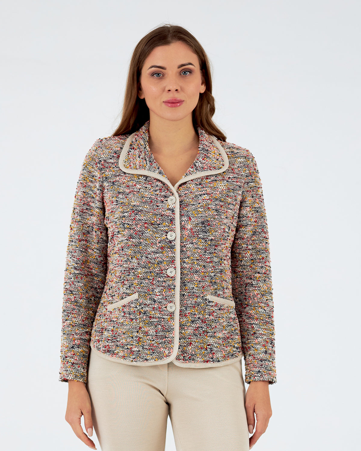 Chaqueta de mujer de punto con cuello solapa 